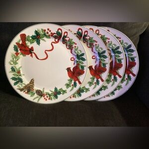 Royal Norfolk Christmas Cardinal Dinner Plates